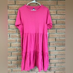 Pink tiered swing T-shirt dress
